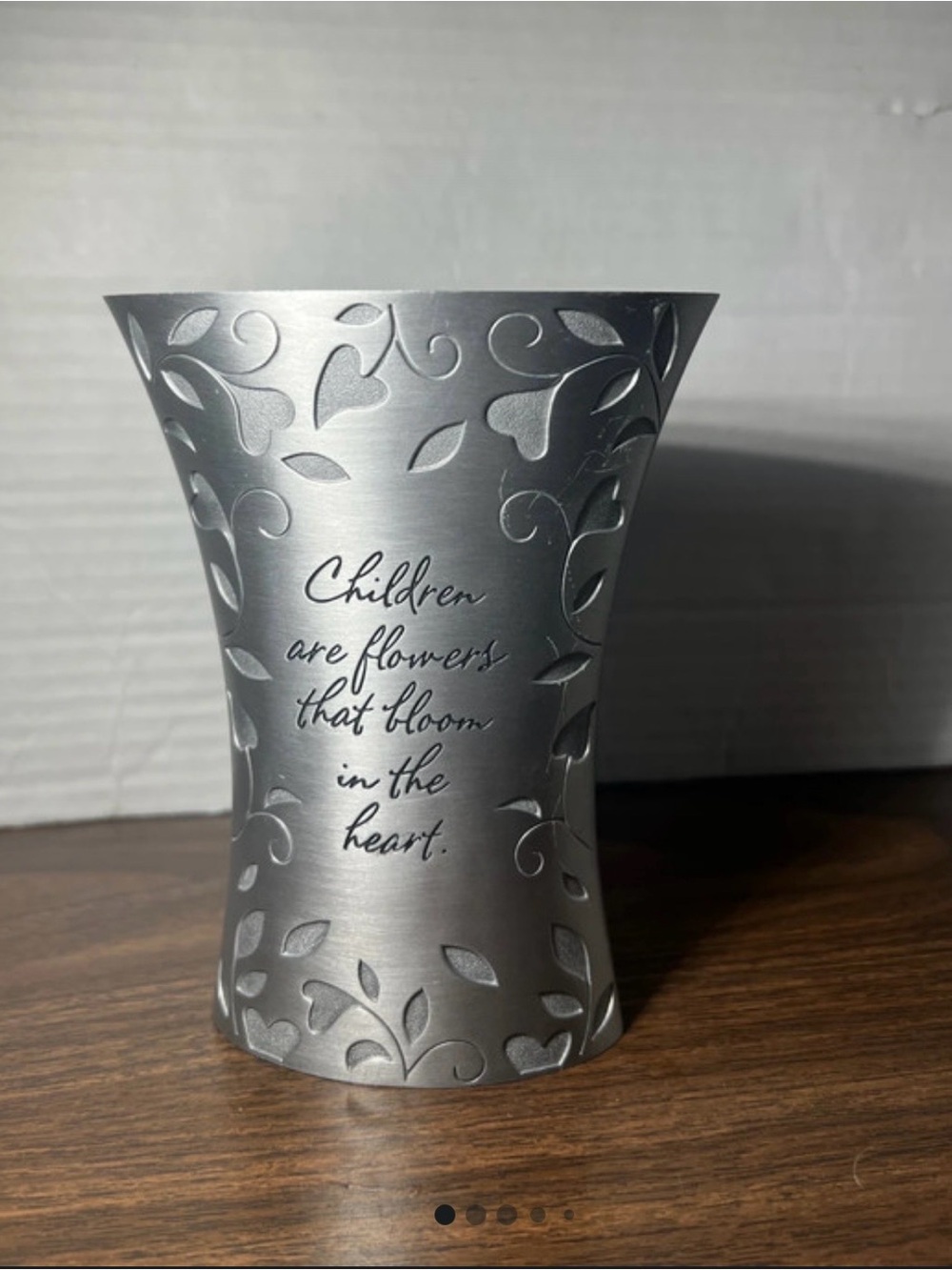 Hallmark pewter  Floral Engraved Decorative Vase with Inspirational Quote
